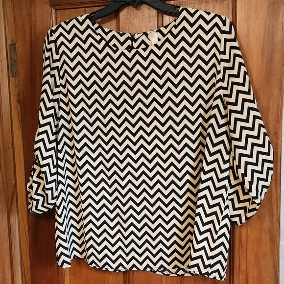 Modcloth Kristin Miles black and cream zig zag blouse 2x - Picture 1 of 4